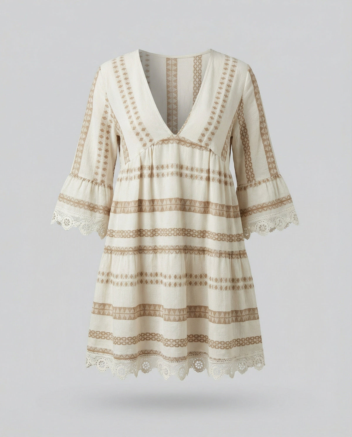 Women's Summer Tunic Dress with V-Neck and Lace Trim