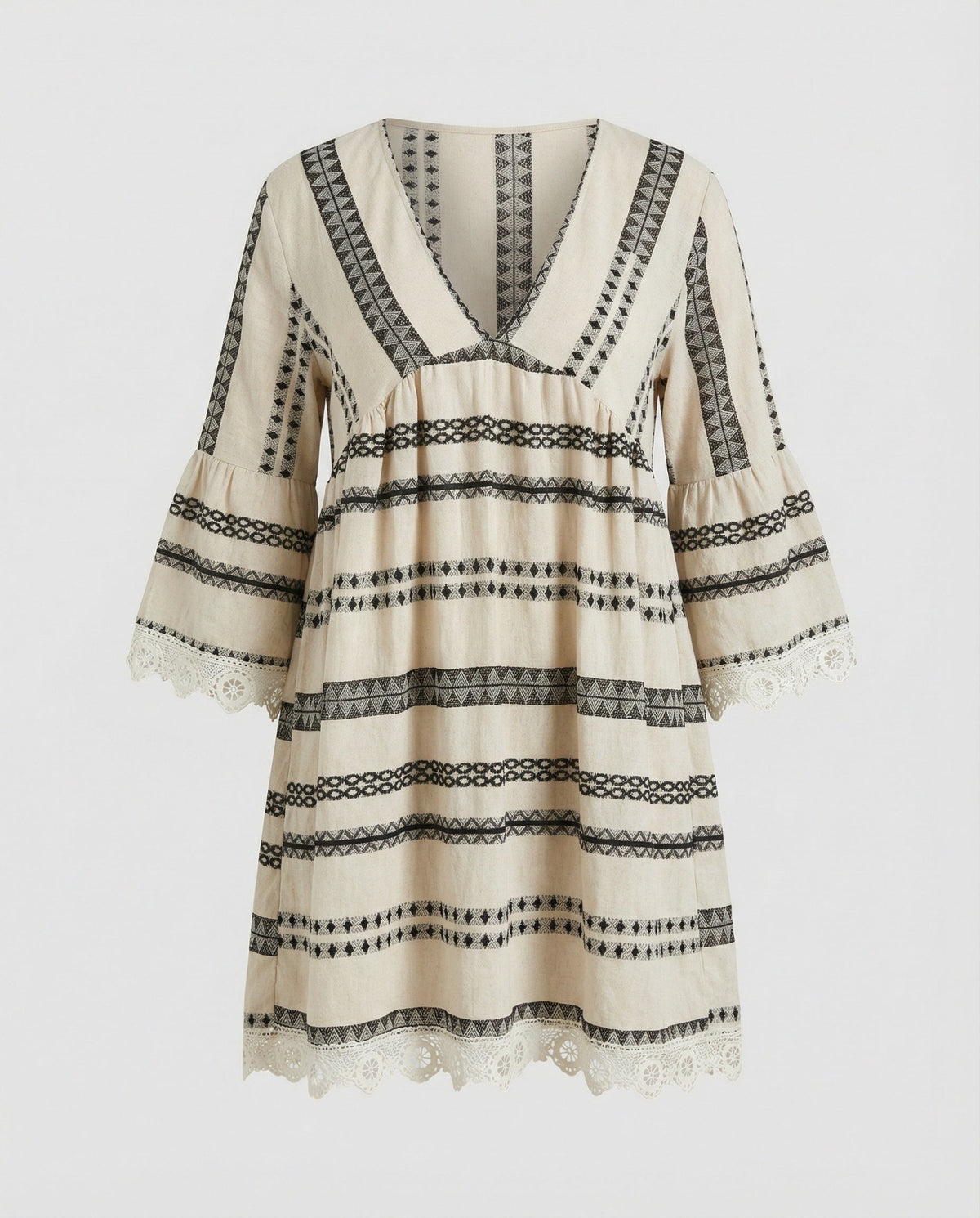 Women's Summer Tunic Dress with V-Neck and Lace Trim