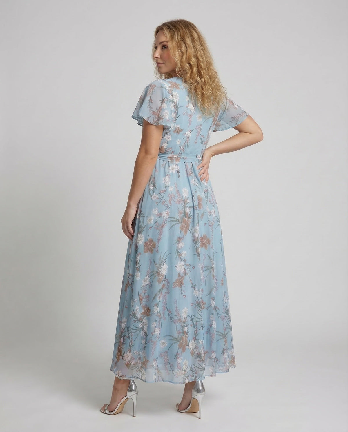 Women's Maxi Dress with Floral Design - Back View