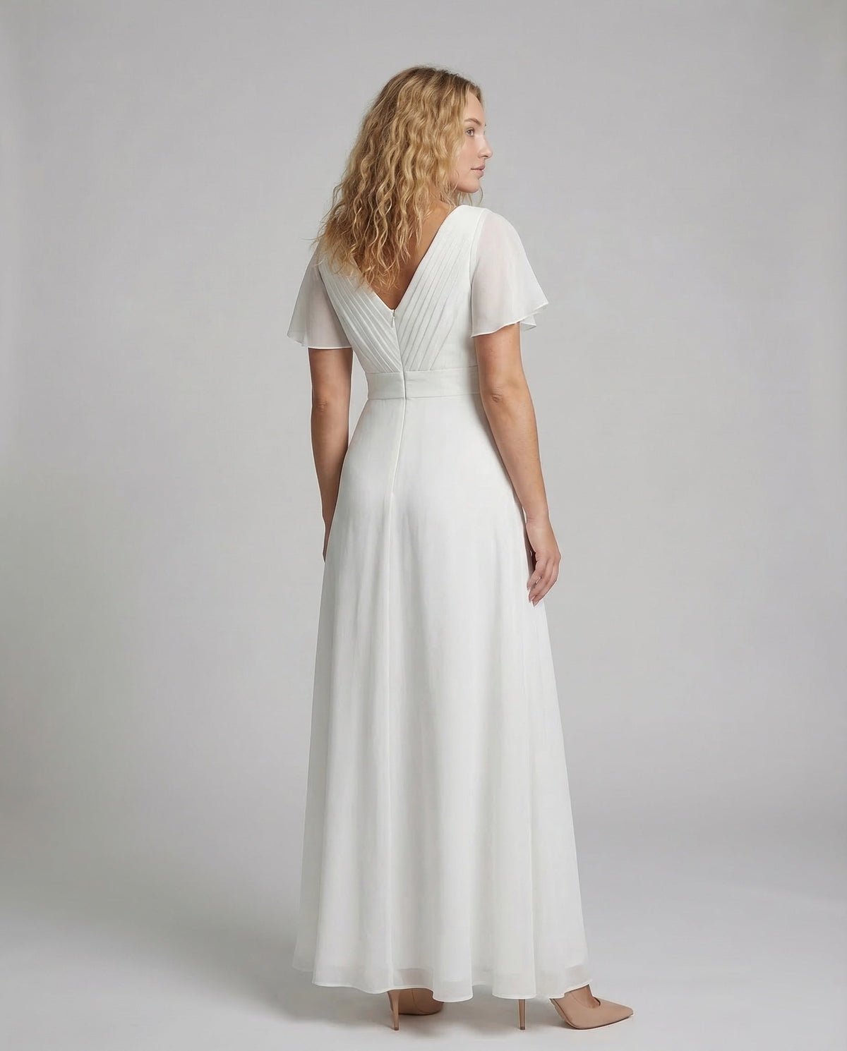 Evening Gown Long From Tulle with V-Neck - Back View