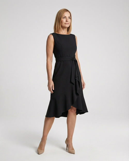 Midi Dress Women Sleeveless with Ruffle - Front View