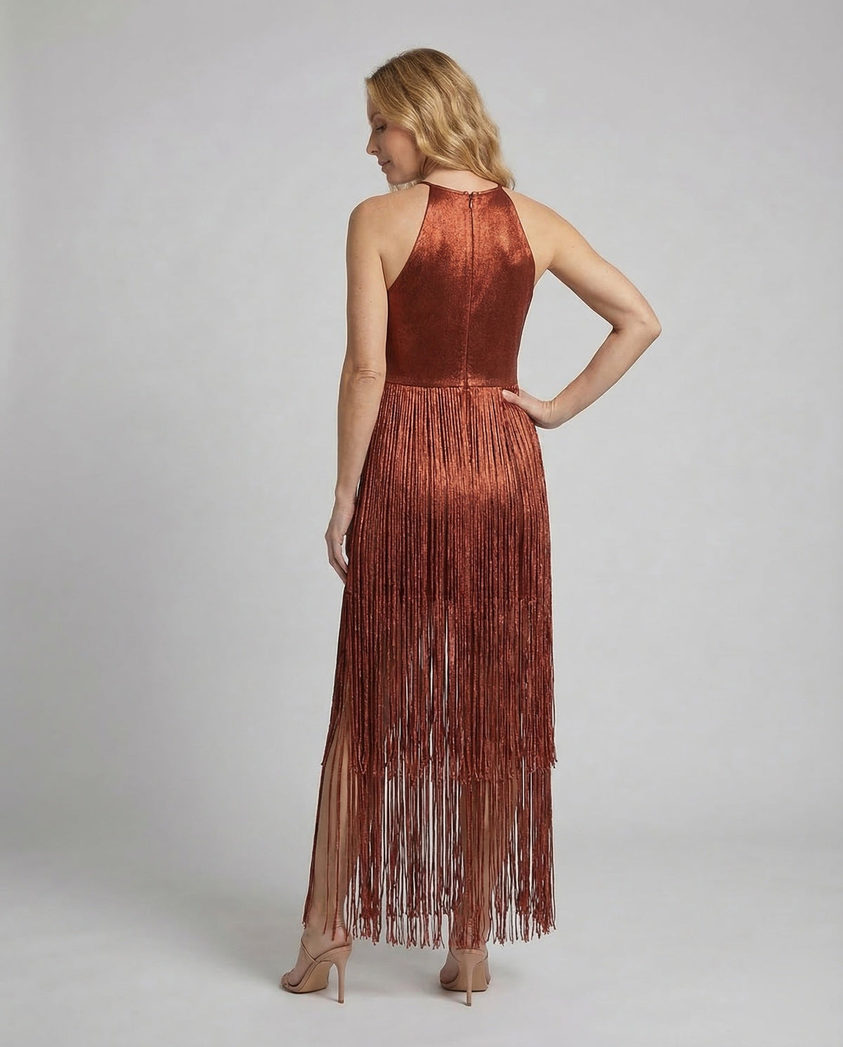 Fringed Evening Dress for Women with Halter Neck - Back View