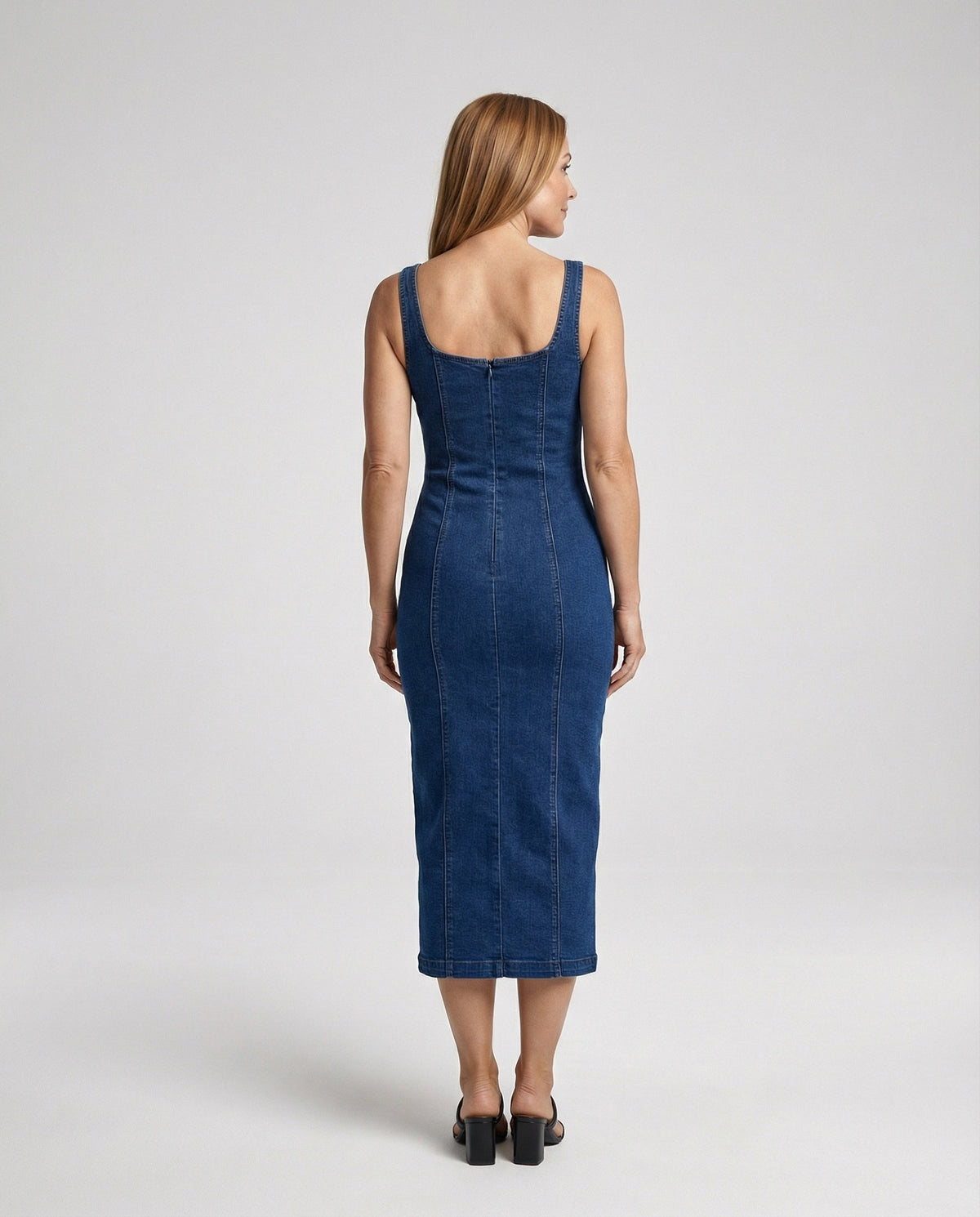 Women's Jeans Midi Dress Form-Fitting - Back View