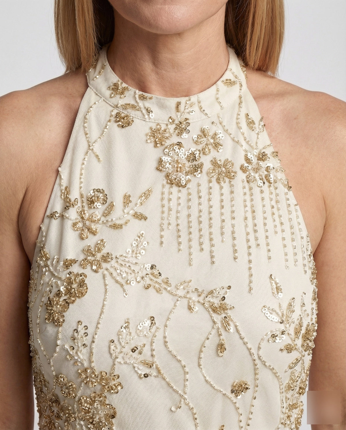 Women's Evening Dress Short with Embroidery - Close-Up Detail