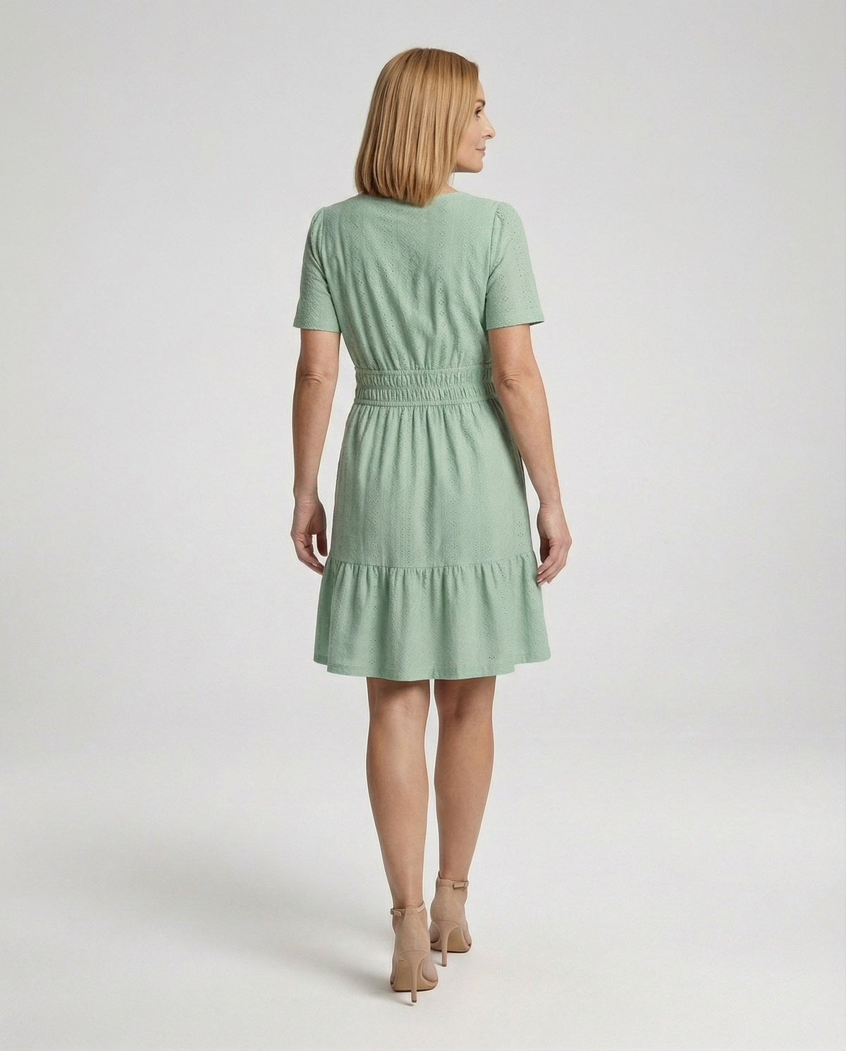 Women's Summer Dress A-Line with Eyelet Embroidery - Back View