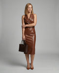 Women's Midi Dress Leather Look Pencil - Front View