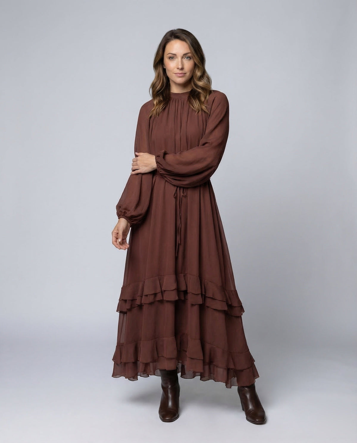 Elegant Maxi Dress for Women with Ruffles - Front View