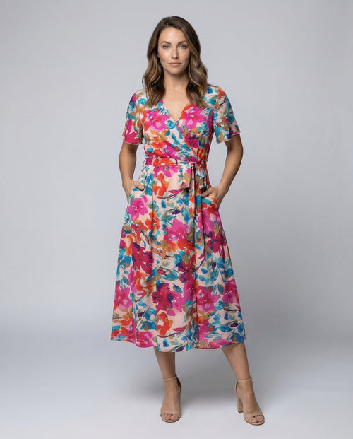 Leisure Dress Women Midi Dress Kimono - Front View