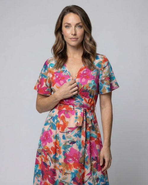 Leisure Dress Women Midi Dress Kimono - Upper Body View