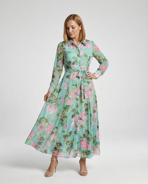 Flower Dress Maxi Dress Women Chiffon - Front View