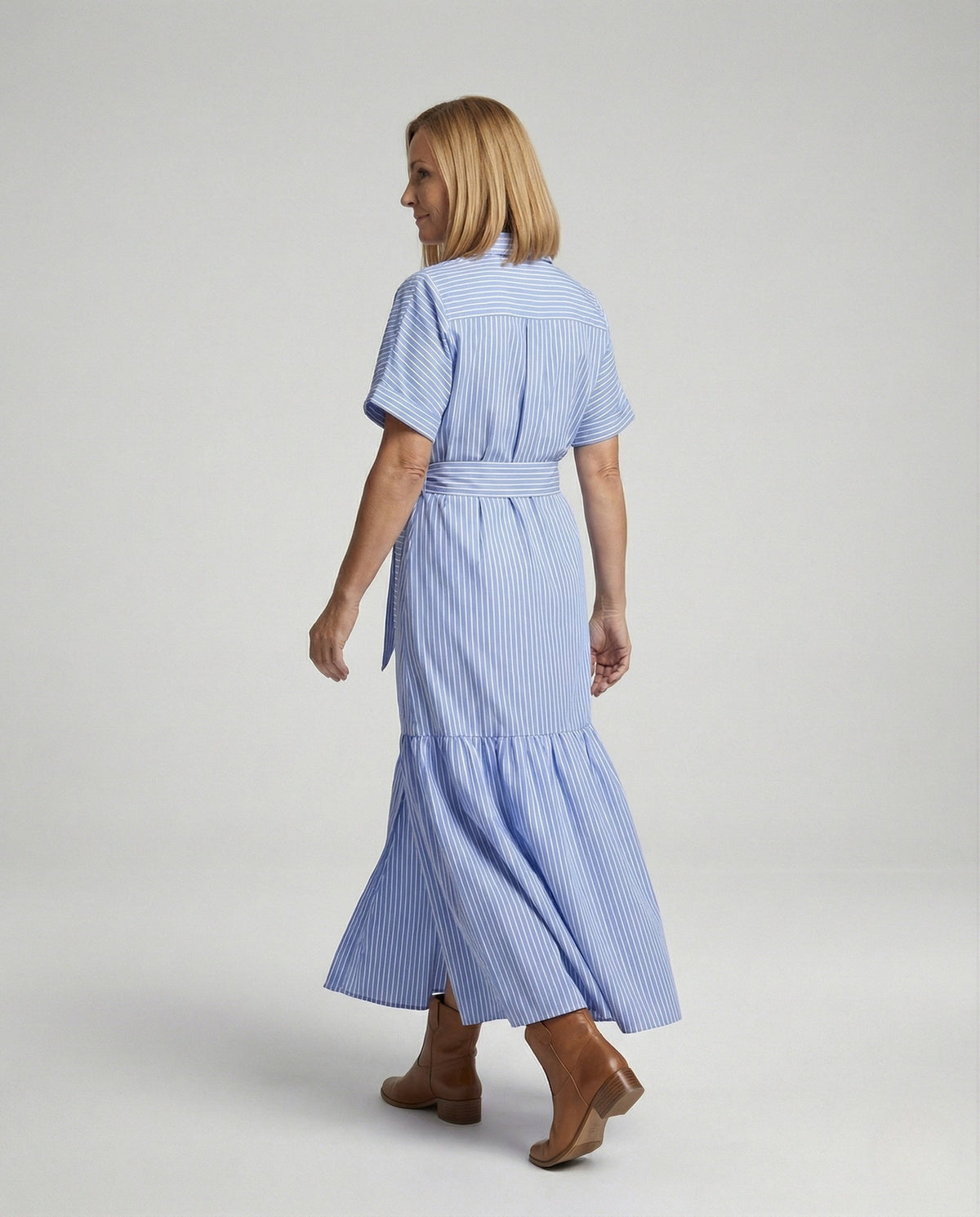 Maxi Dress Women's Shirt Dress with Belt - Back View