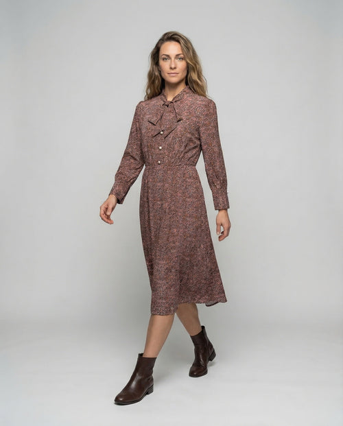 Maxi Dress Women Bow Collar - Front View