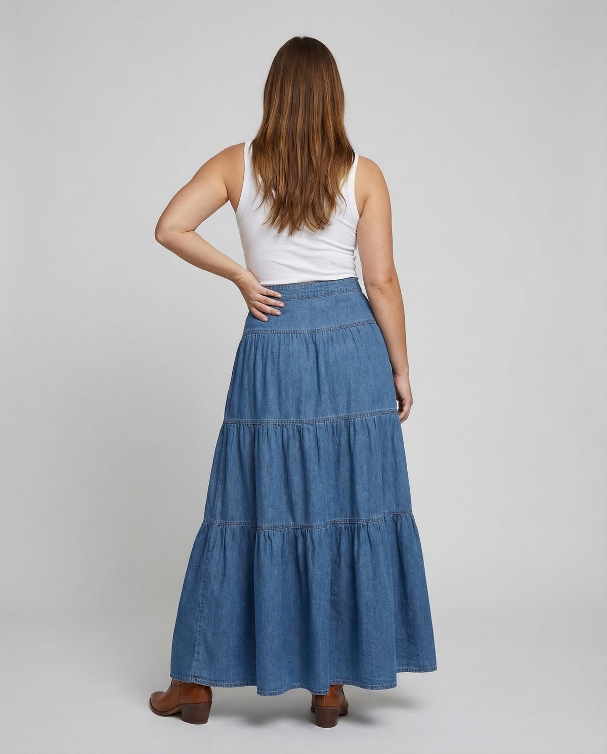 Boho Maxi Dress Denim Light Women - Back View