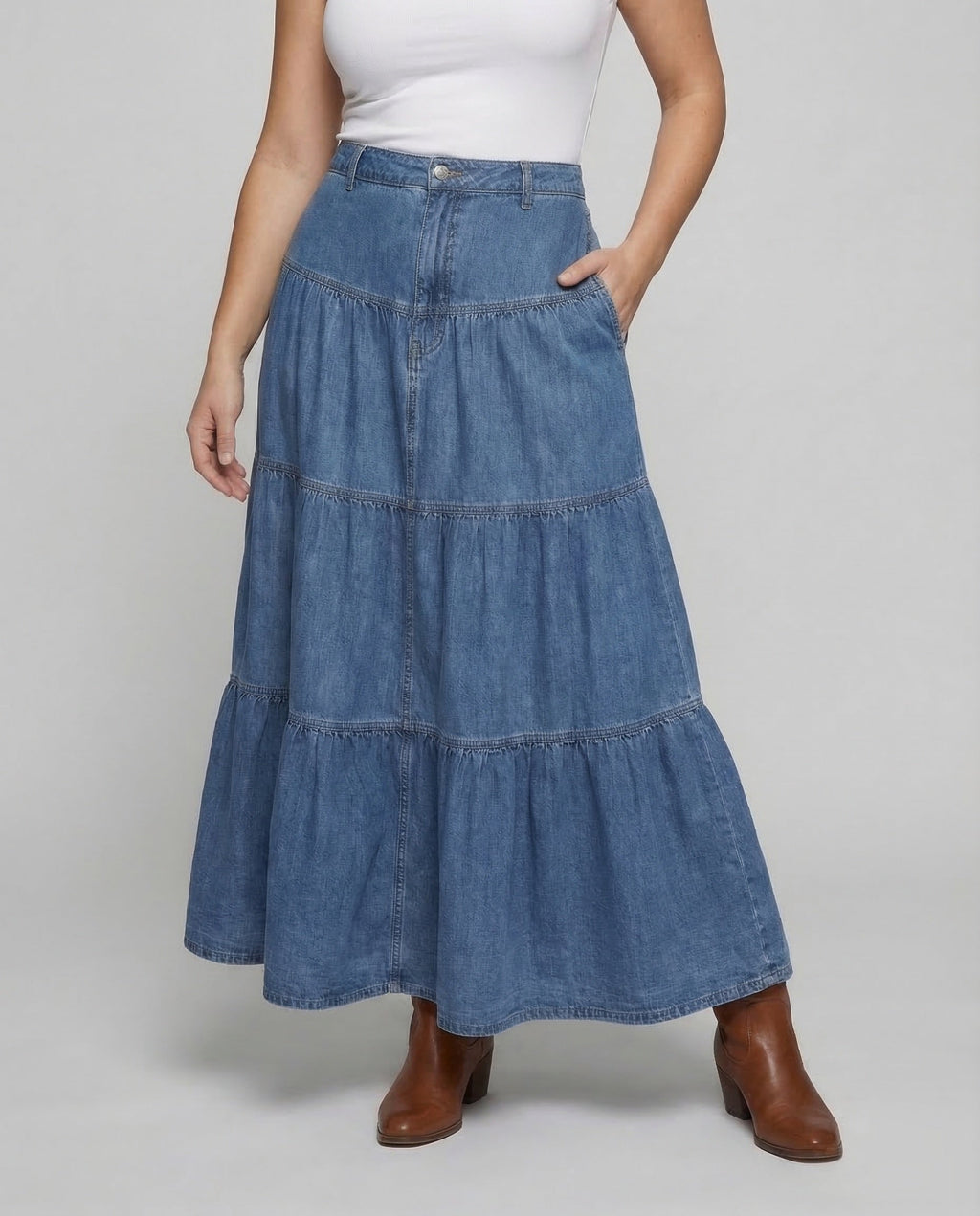 Boho Maxi Dress Denim Light Women - Lower Body View