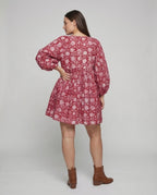 Babydoll Dress Women V-Neck Puff Sleeves - Back View