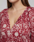 Babydoll Dress Women V-Neck Puff Sleeves - Close-Up Detail