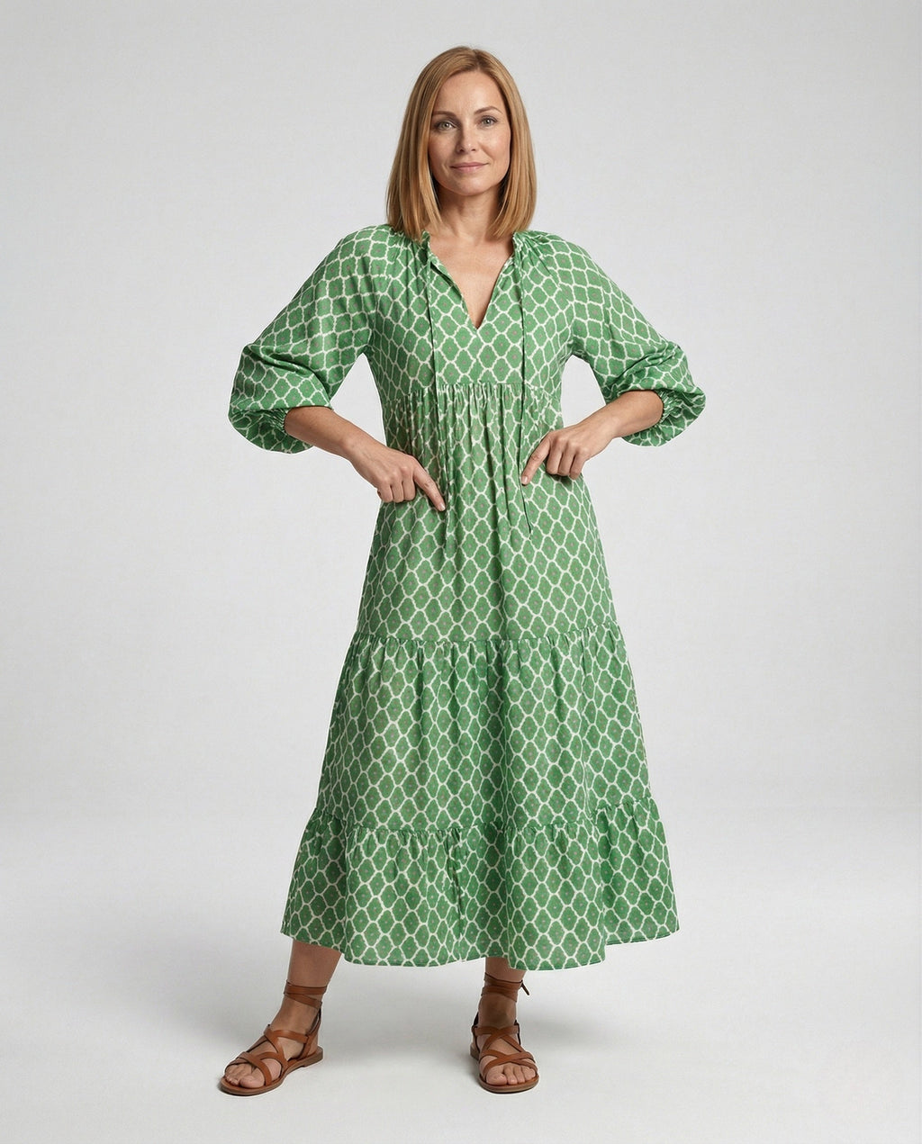 V Neck Dress Geometric Print Women - Front View