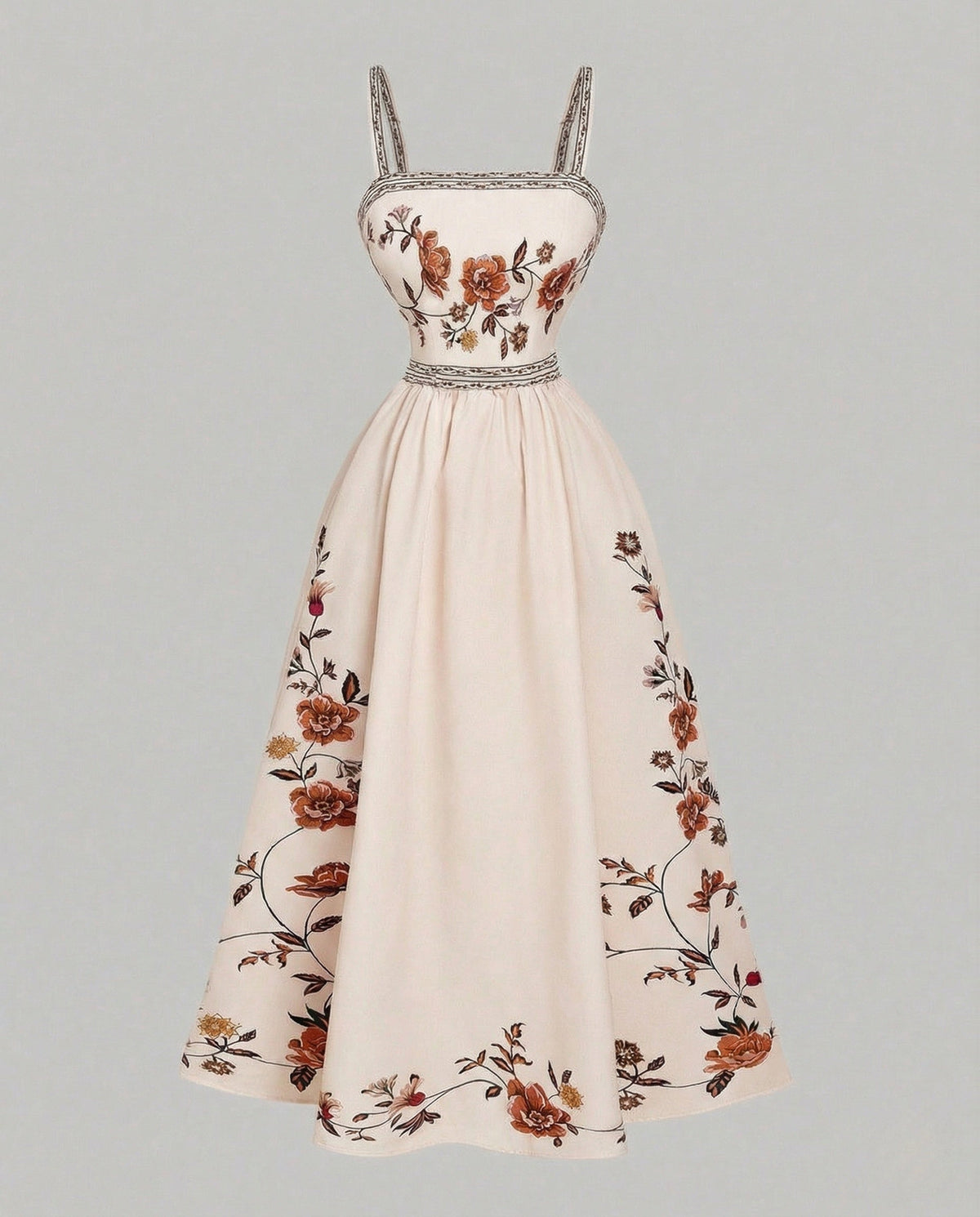 Retro Swing Dress Ankle-Length with Embroidery Women
