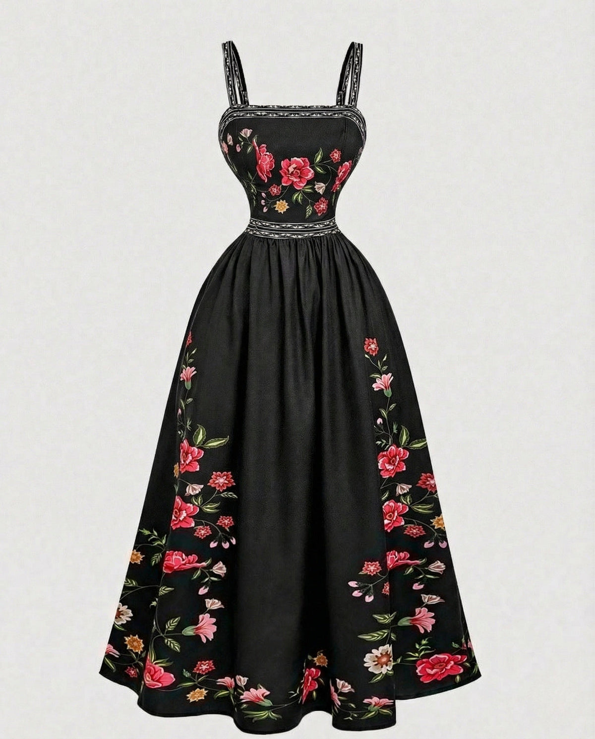 Retro Swing Dress Ankle-Length with Embroidery Women