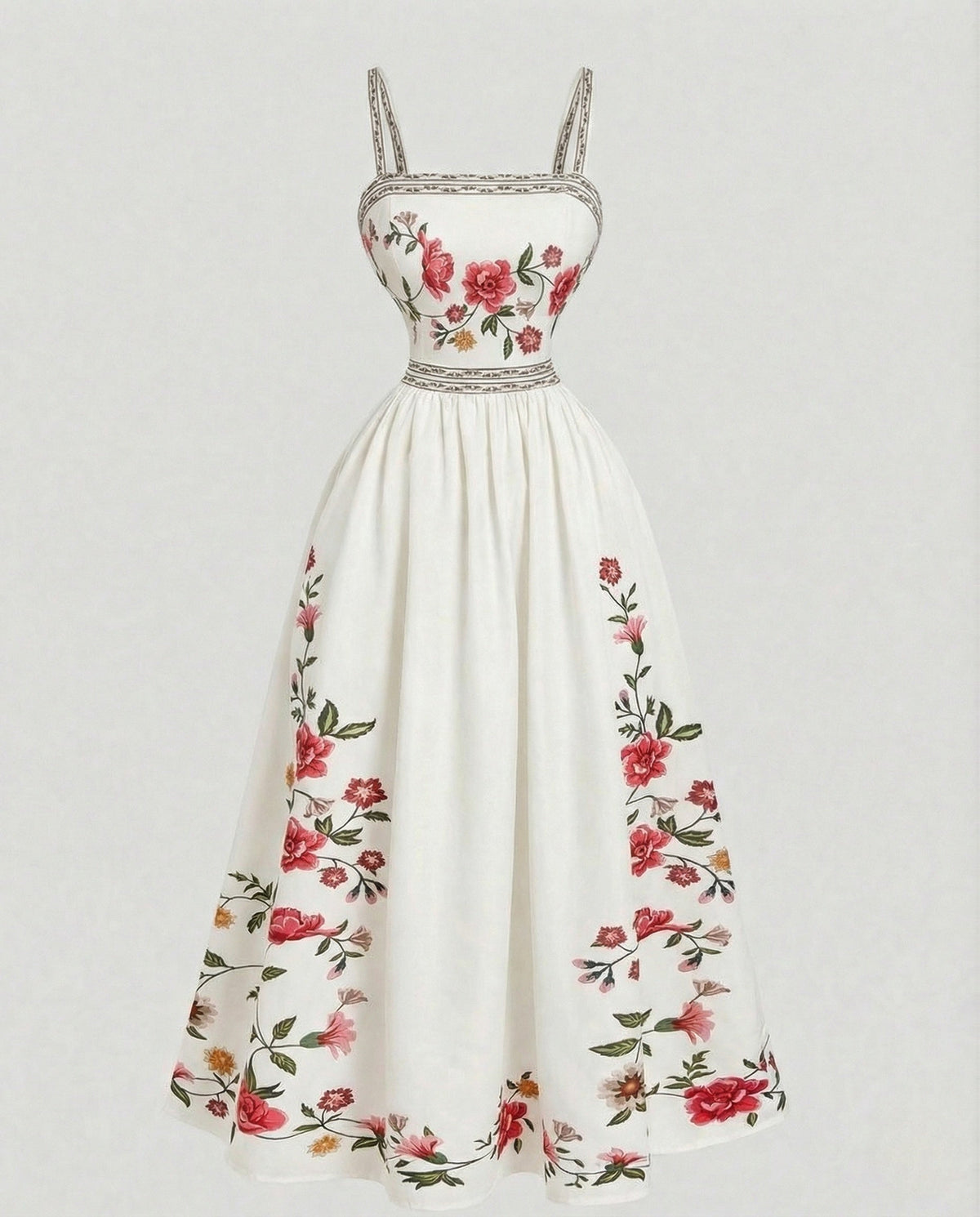 Retro Swing Dress Ankle-Length with Embroidery Women