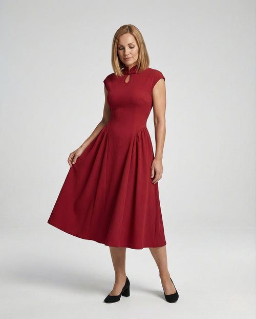 Figure-Hugging Midi Dress with Flared Skirt Ladies - Front View