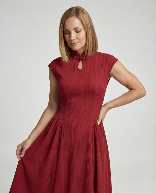 Figure-Hugging Midi Dress with Flared Skirt Ladies - Upper Body View