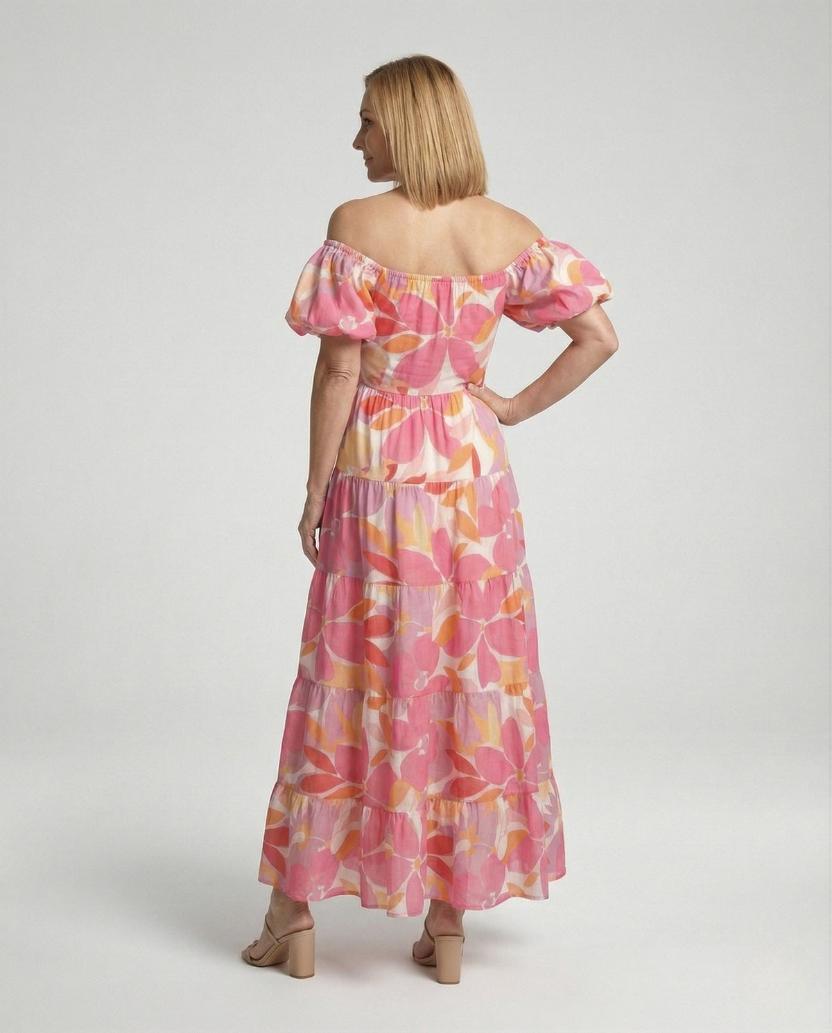 Carmen Maxi Dress with Puff Sleeves Women - Back View