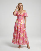 Carmen Maxi Dress with Puff Sleeves Women - Front View