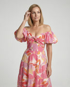 Carmen Maxi Dress with Puff Sleeves Women - Upper Body View