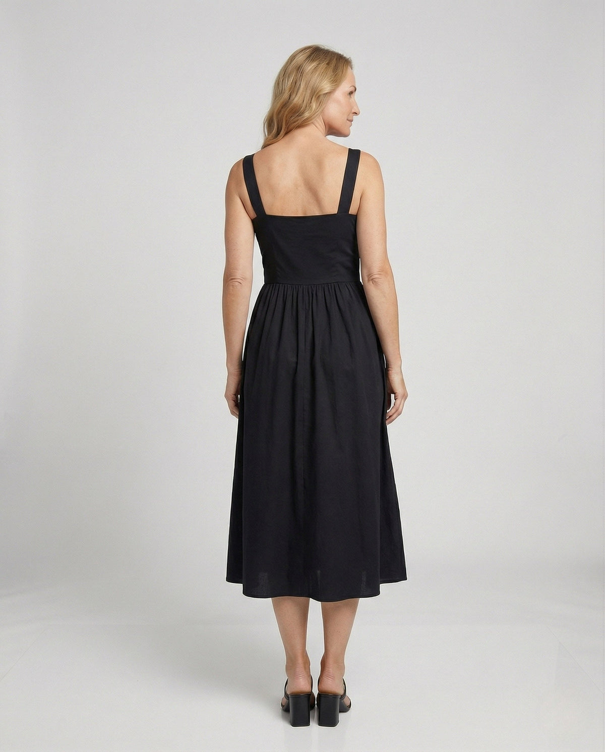Satin Midi Dress with Square Neckline Women - Back View