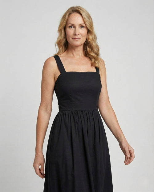 Satin Midi Dress with Square Neckline Women - Upper Body View