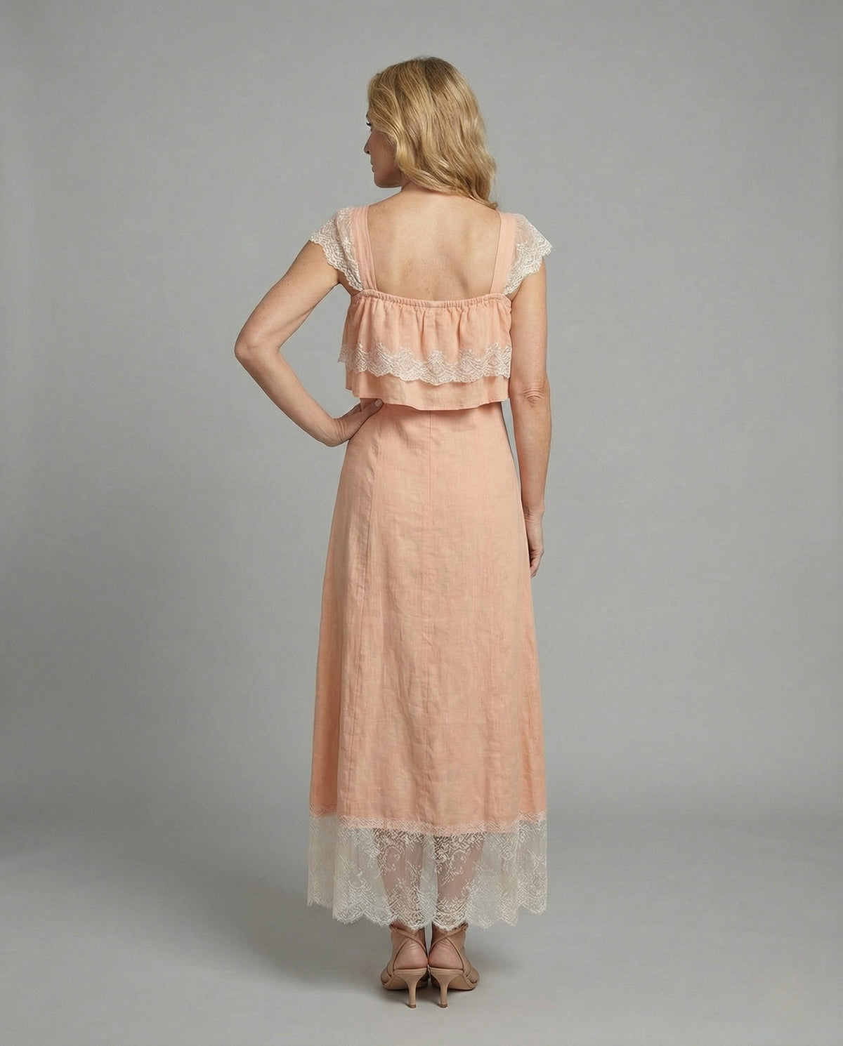 Boho Lace Maxi Dress with Ruffles Women - Back View