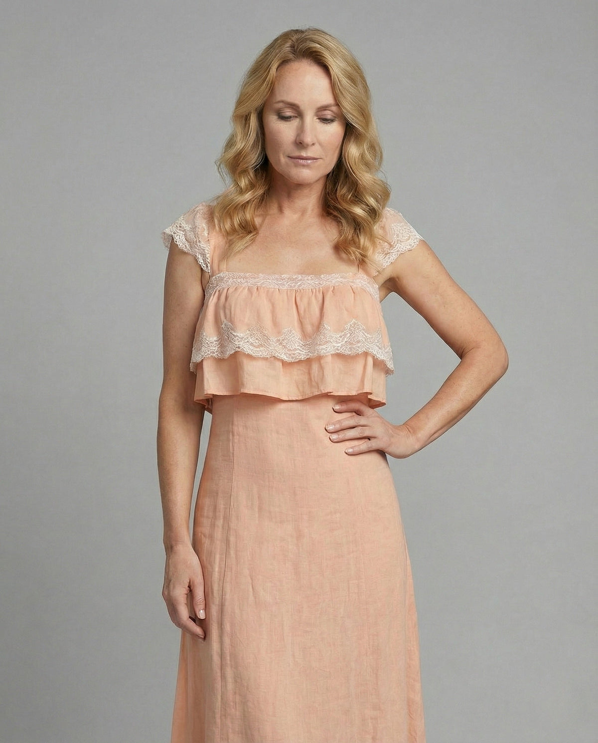 Boho Lace Maxi Dress with Ruffles Women - Upper Body View