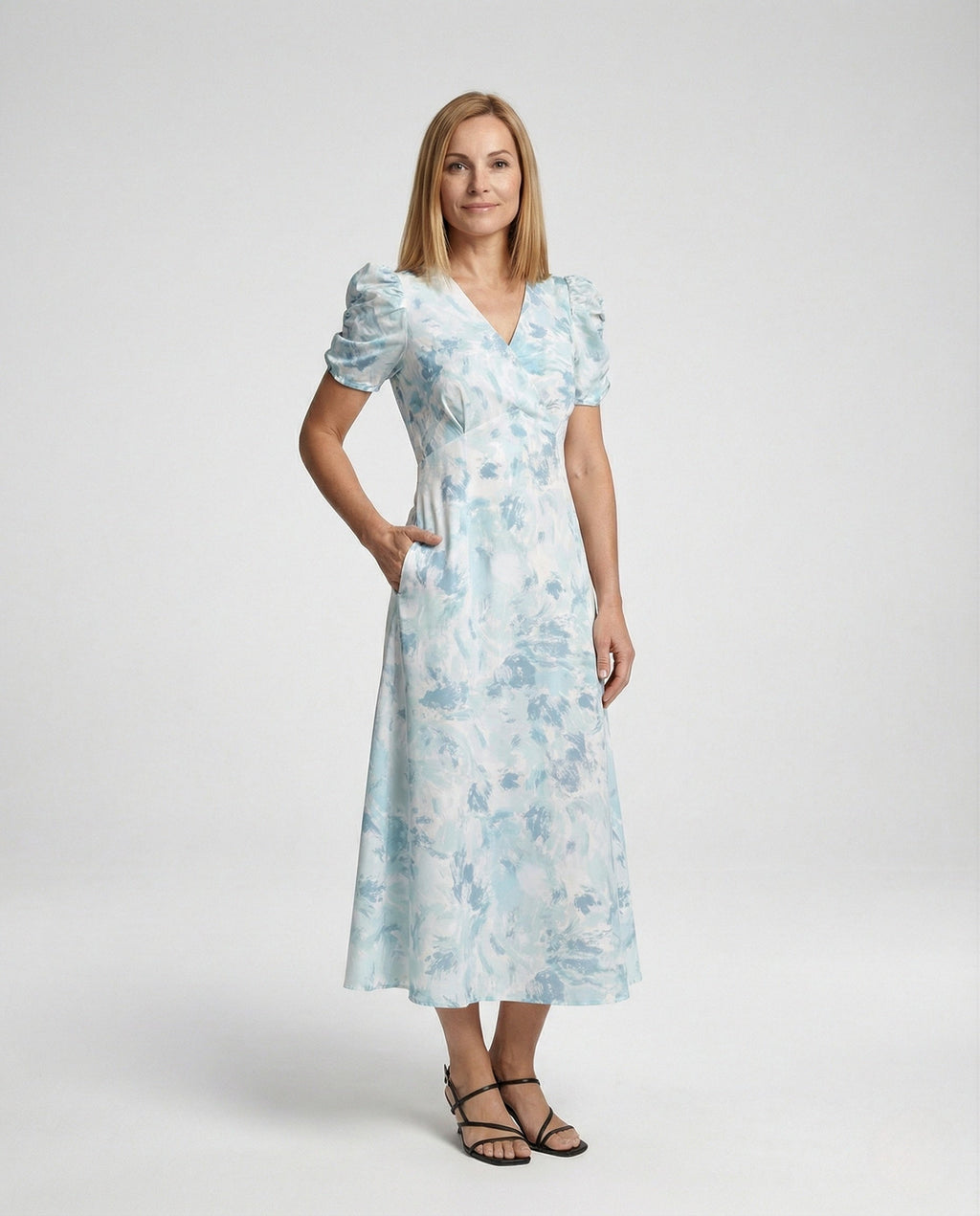 Wrap Dress with Puff Sleeves Empire Women - Front View