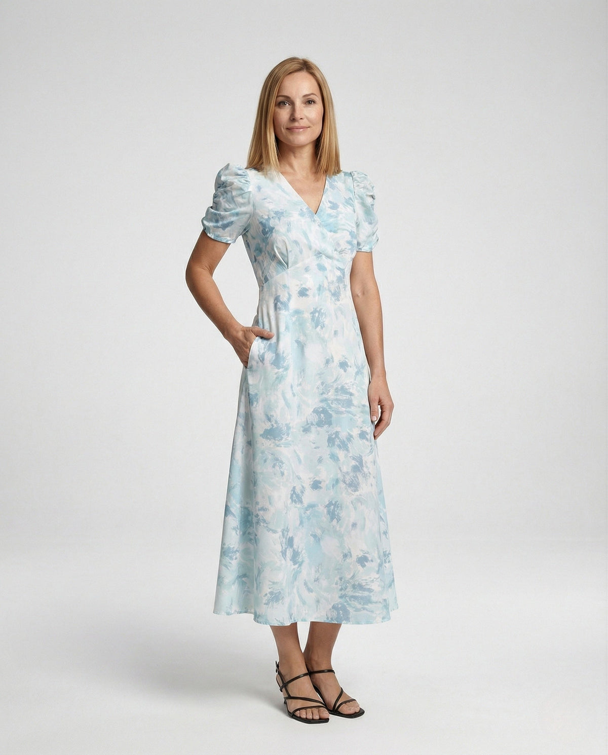 Wrap Dress with Puff Sleeves Empire Women - Front View