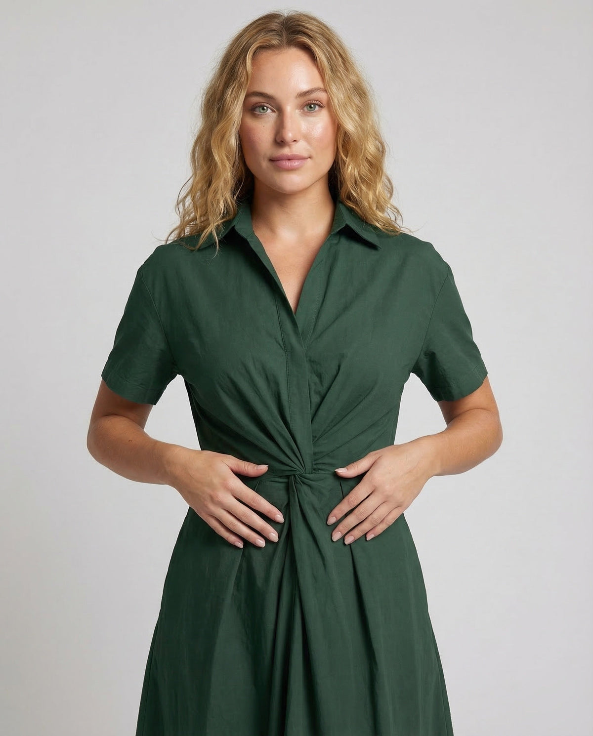 Women's Sleeveless Dot Midi Dress with Notched Collar and A-Line - Upper Body View