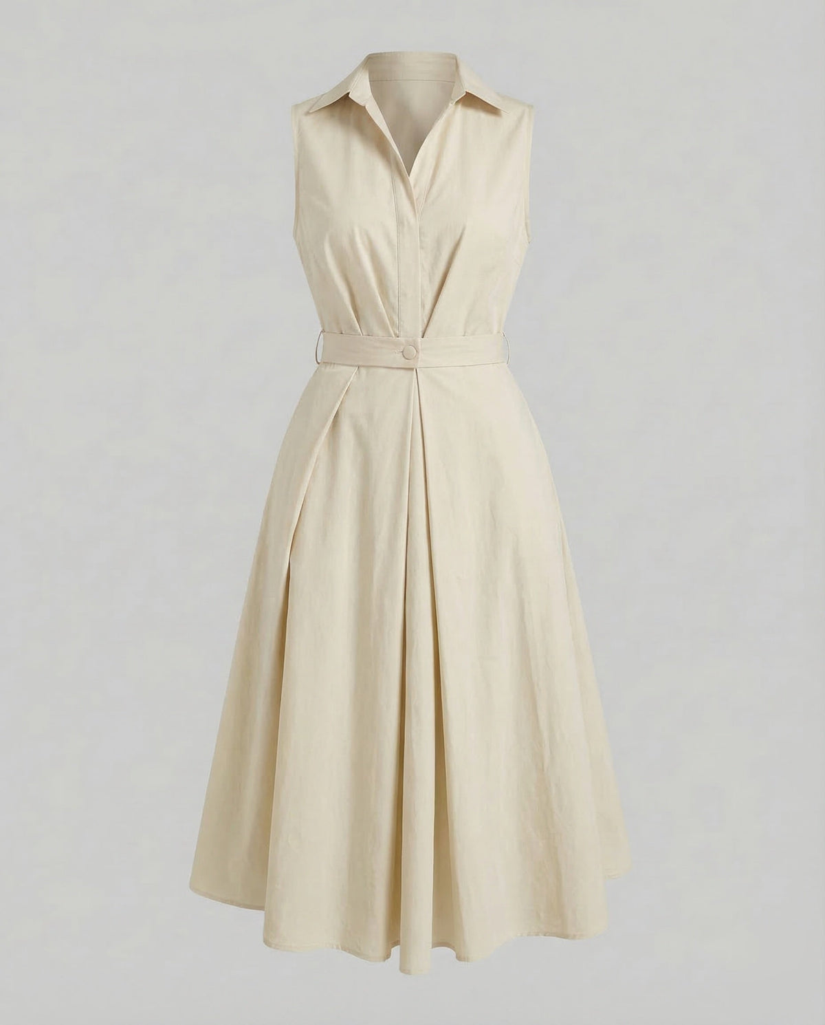 Women's Sleeveless Dot Midi Dress with Notched Collar and A-Line
