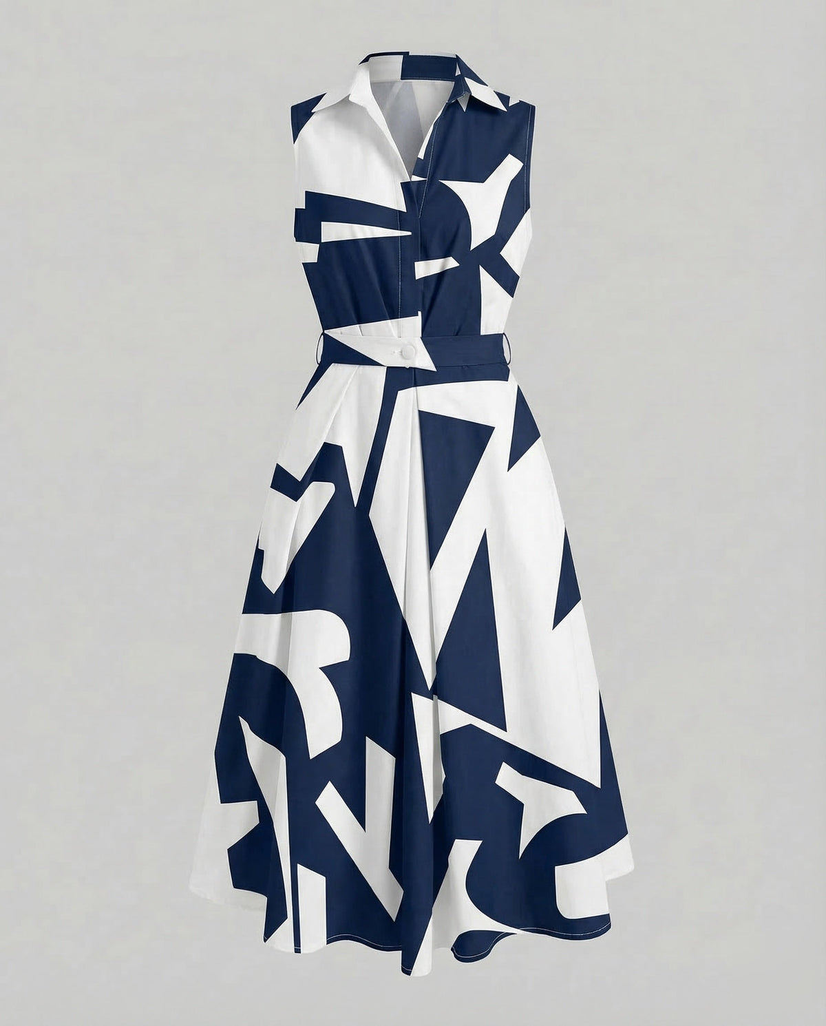 Women's Sleeveless Dot Midi Dress with Notched Collar and A-Line