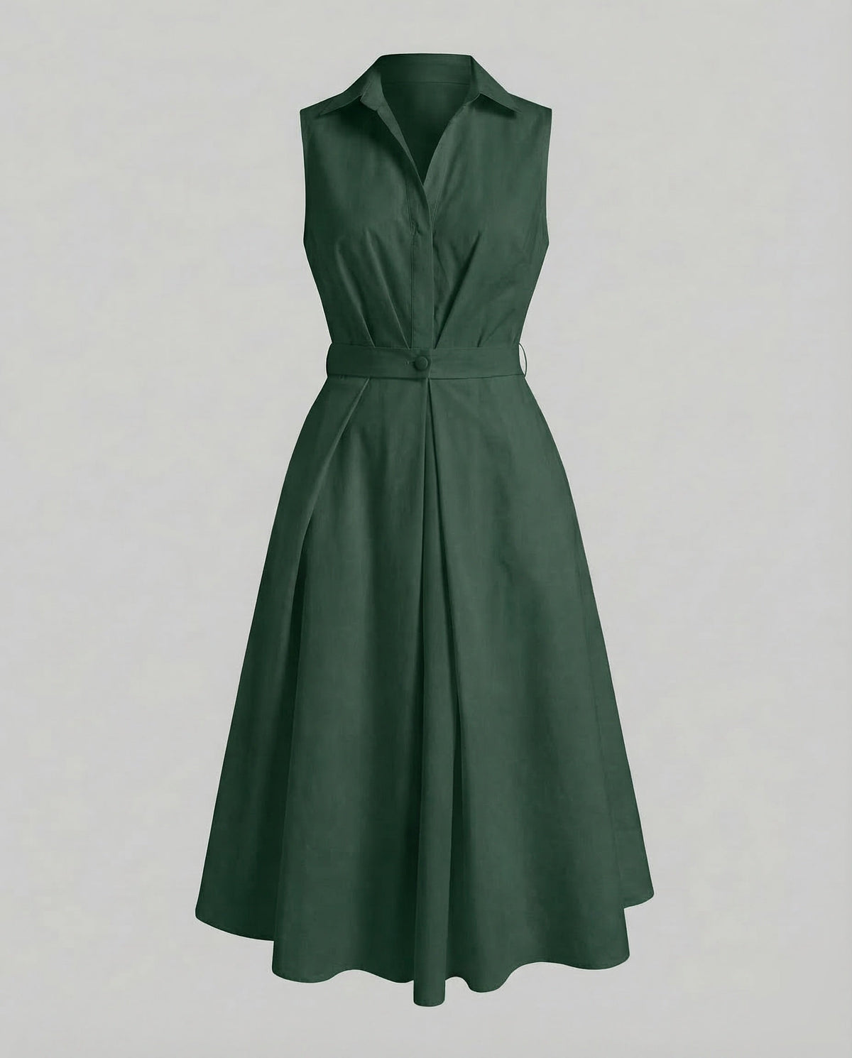 Women's Sleeveless Dot Midi Dress with Notched Collar and A-Line