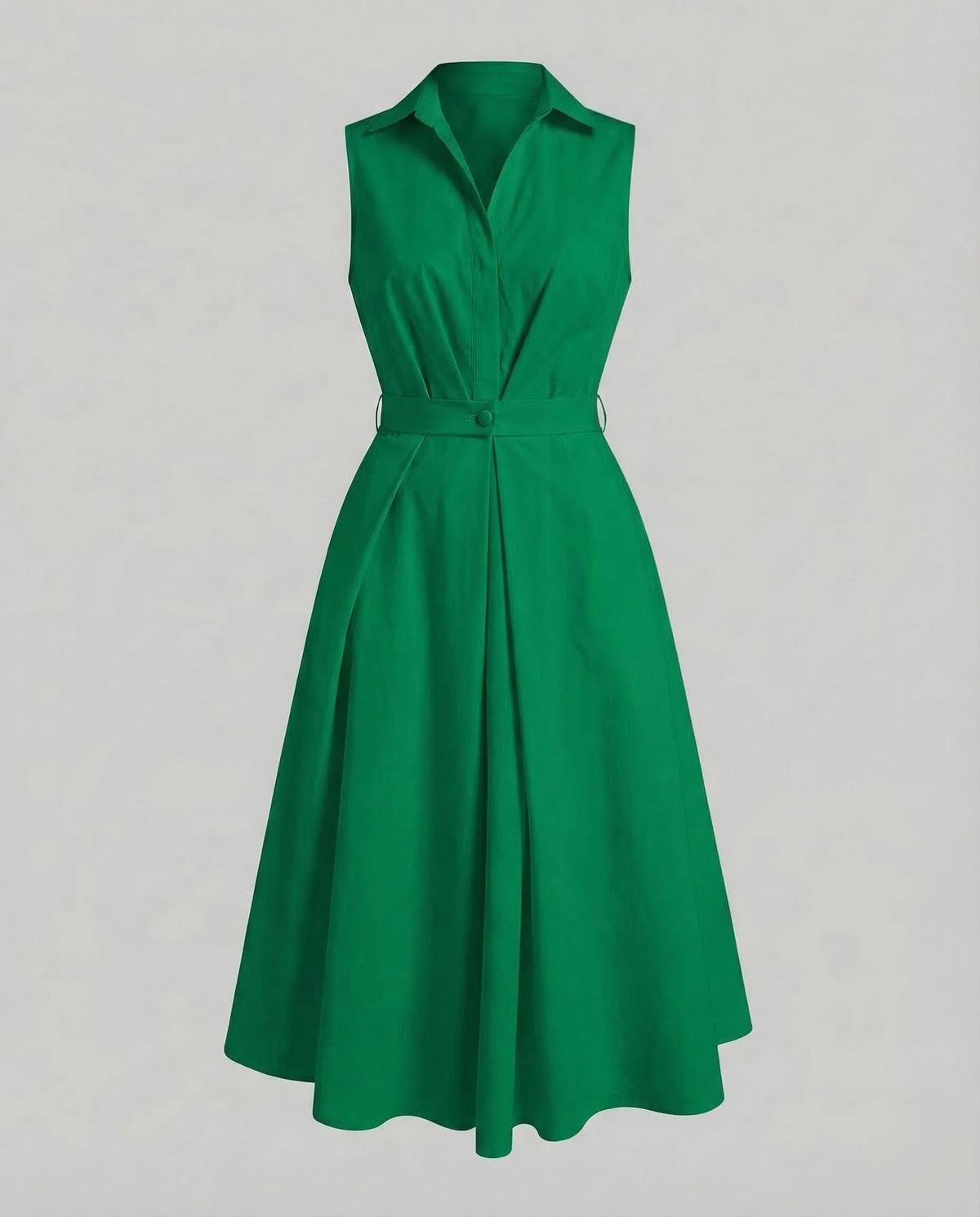 Women's Sleeveless Dot Midi Dress with Notched Collar and A-Line