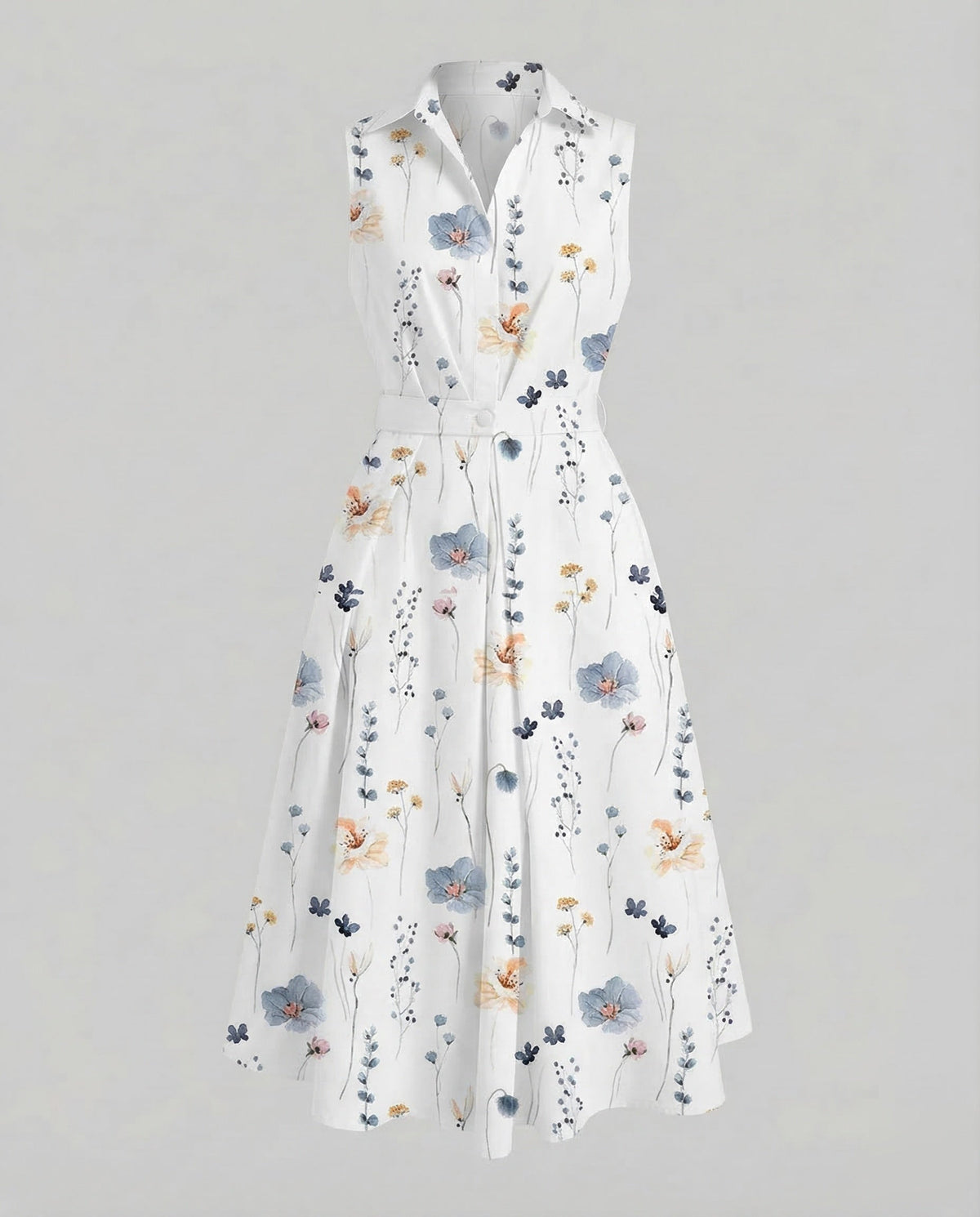 Women's Sleeveless Dot Midi Dress with Notched Collar and A-Line