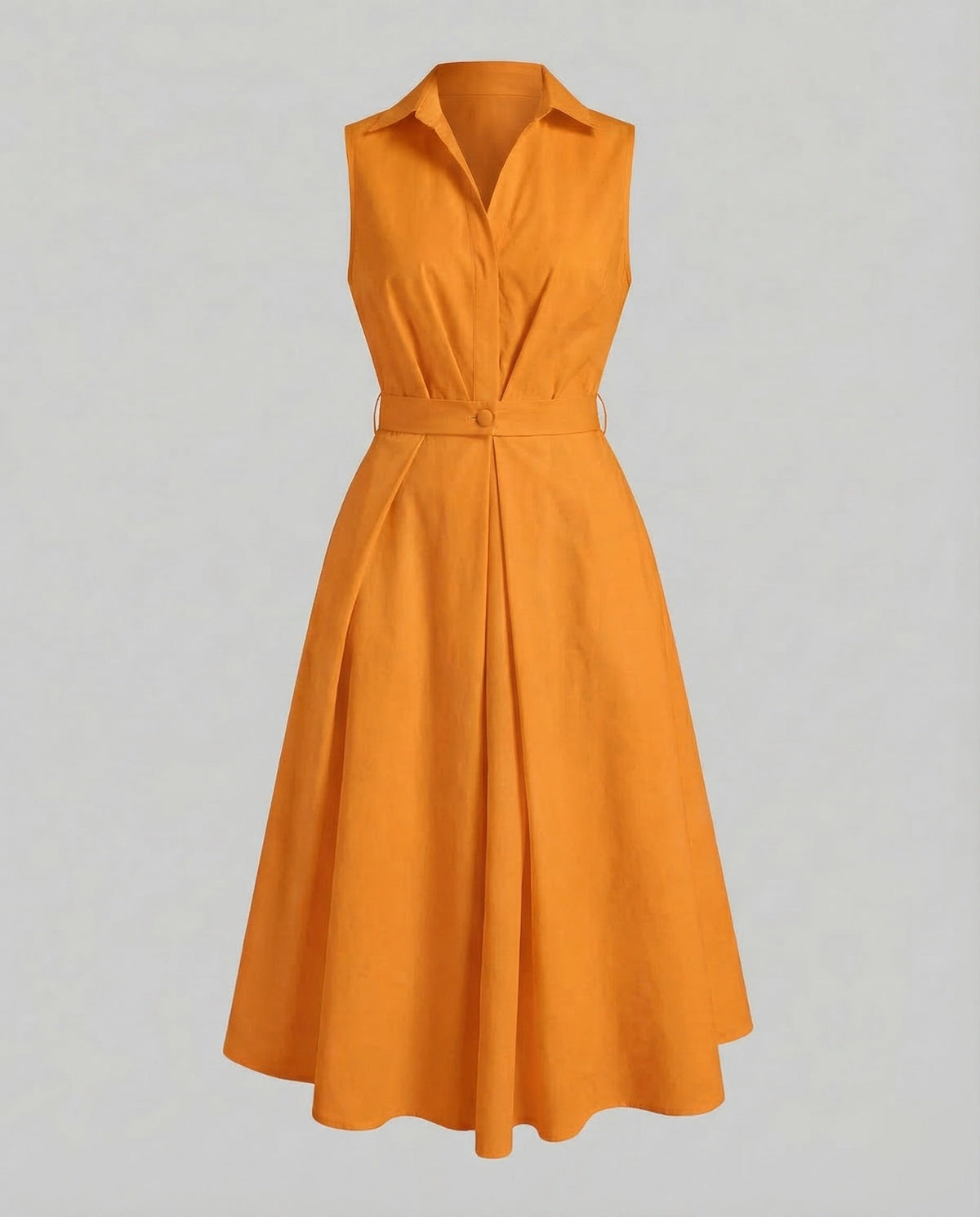 Women's Sleeveless Dot Midi Dress with Notched Collar and A-Line