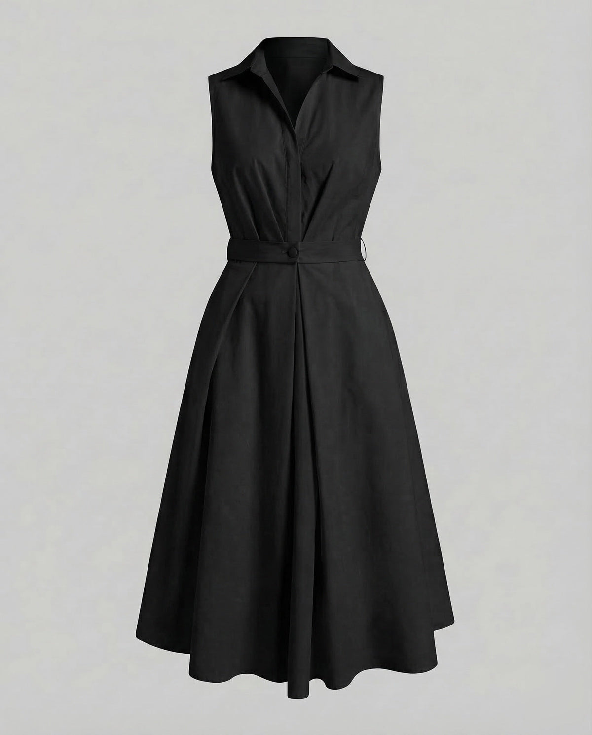 Women's Sleeveless Dot Midi Dress with Notched Collar and A-Line