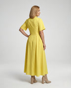 Women's Maxi Dress in Shirt Blouse Style with Leg Slit - Back View