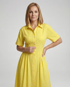 Women's Maxi Dress in Shirt Blouse Style with Leg Slit - Upper Body View