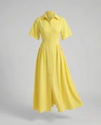 Women's Maxi Dress in Shirt Blouse Style with Leg Slit