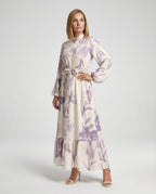Women's Maxi Dress with Stand Collar and Balloon Sleeves - Front View