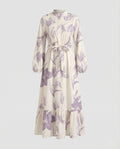 Women's Maxi Dress with Stand Collar and Balloon Sleeves