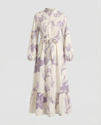 Women's Maxi Dress with Stand Collar and Balloon Sleeves