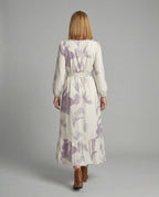 Women's Maxi Dress with Balloon Sleeves and Ruffle Hem - Back View
